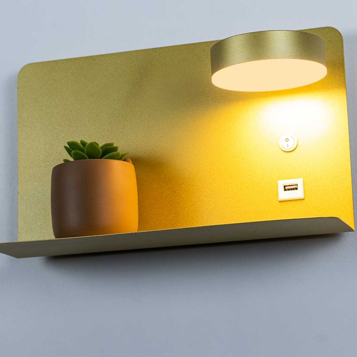 Arandela Aixa Dourada para Cabeceira com LED 8W e USB ZR123GD Starlux