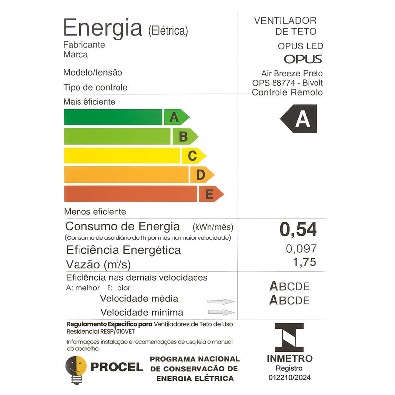 Plafon AIR Breeze LED Multicor C/ Ventilador 37W + Controle Opus ST2915 - Preto