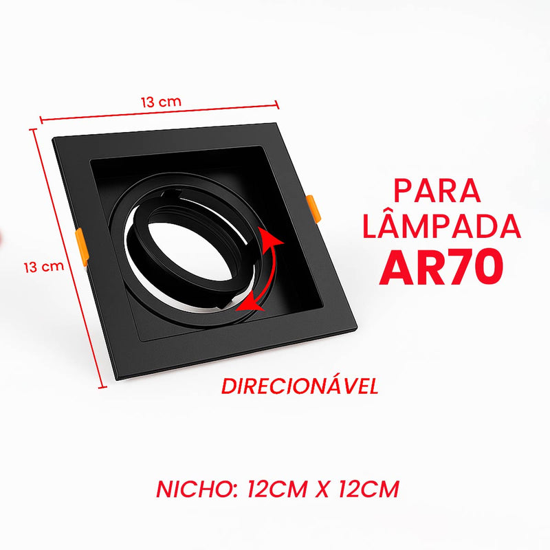Spot Embutir Quadrado Recuado Foco Orientável ABS p/ AR70 GU10 Delis ST3249