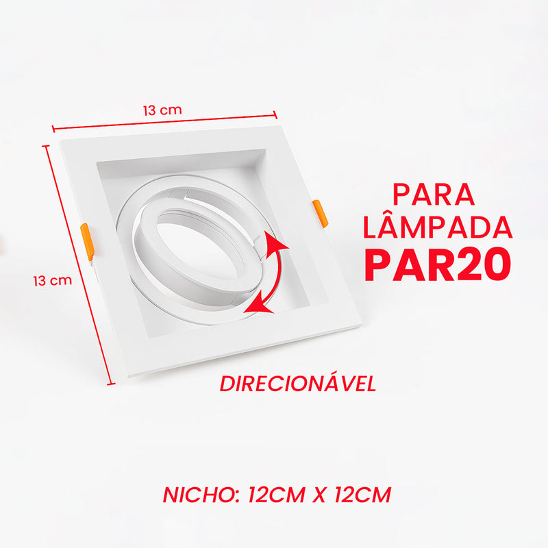 Spot Embutir Quadrado Recuado Foco Orientável ABS p/ PAR20 E27 Delis ST3249