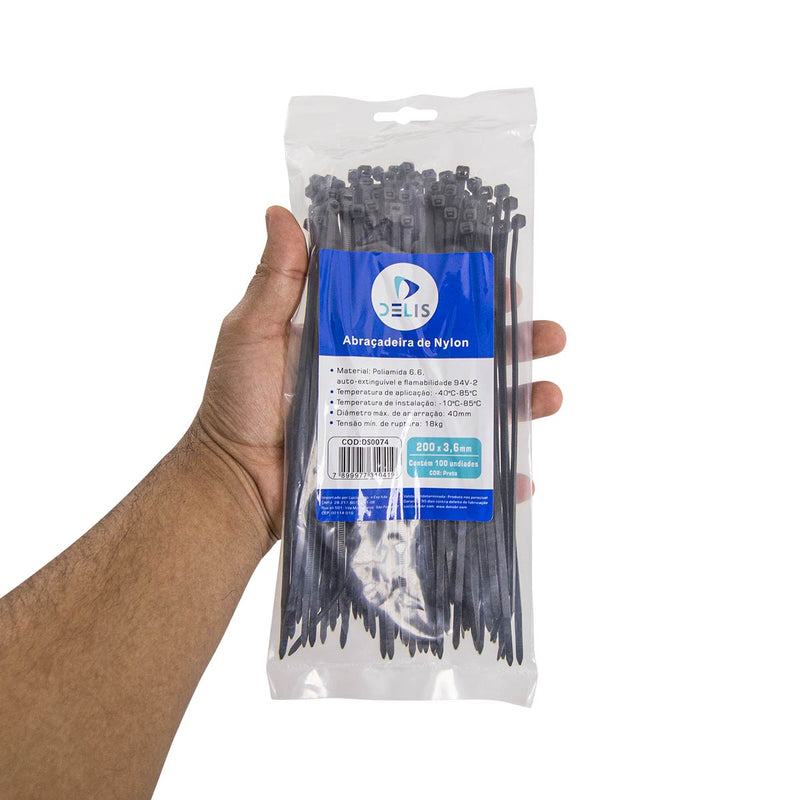 Fita hellerman Abraçadeira Enforca Gato de Nylon 200x3,6mm 18Kg DS0074 - 100 peças