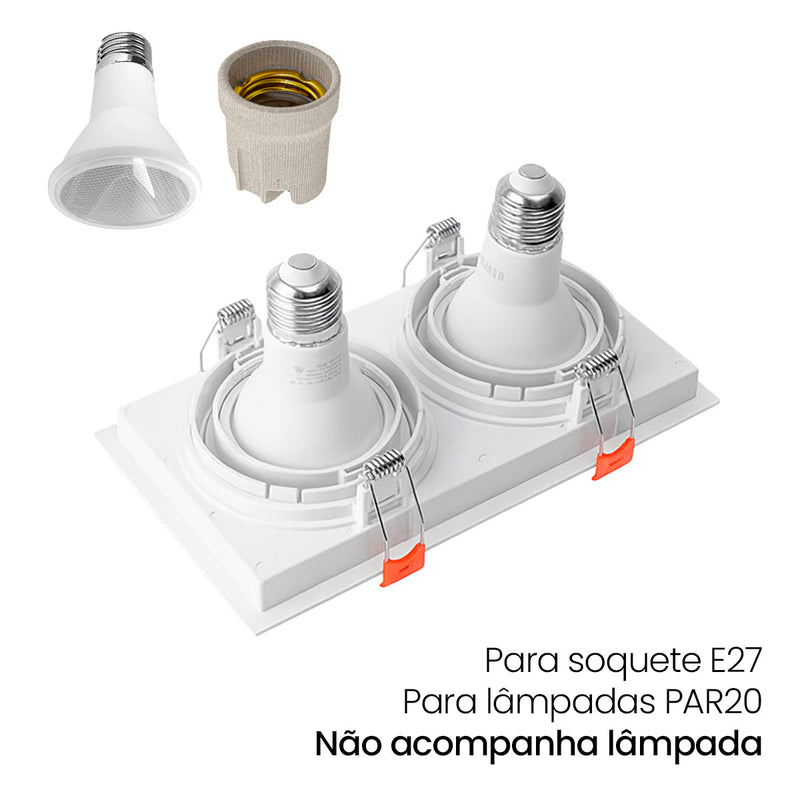 Spot Luminária de Teto Retangular Embutir Loyo p/ LED 2xPAR20 Nordecor ST3235-Nordecor-Starlumen