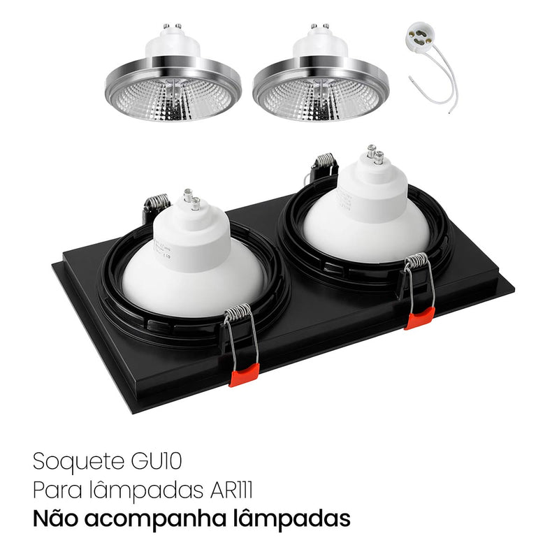 Spot Luminária Teto Retangular Embutir Loyo p/ 2xAR111 Nordecor ST3235