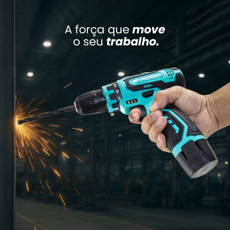 Parafusadeira e Furadeira 10mm Elétrica s/ Fio 12V 21NM Saider SA0001