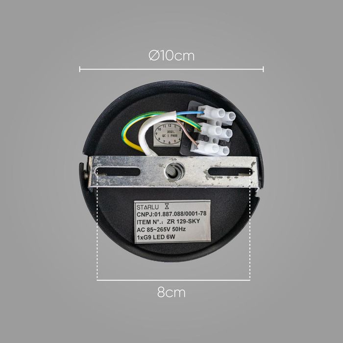 Arandela Malu Preto Fosco e Smoky ZR129-SKY Globo Vidro Starlux para G9 ST2597