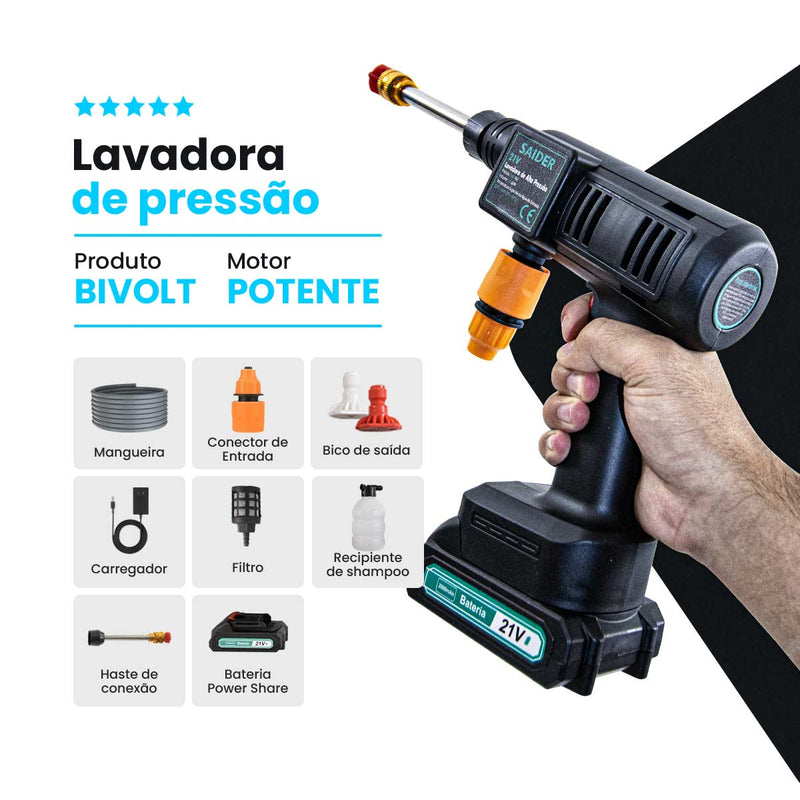 Lavadora Lavajato de Alta Pressão Portatil s/ Fio 500PSI SAIDER SA0005
