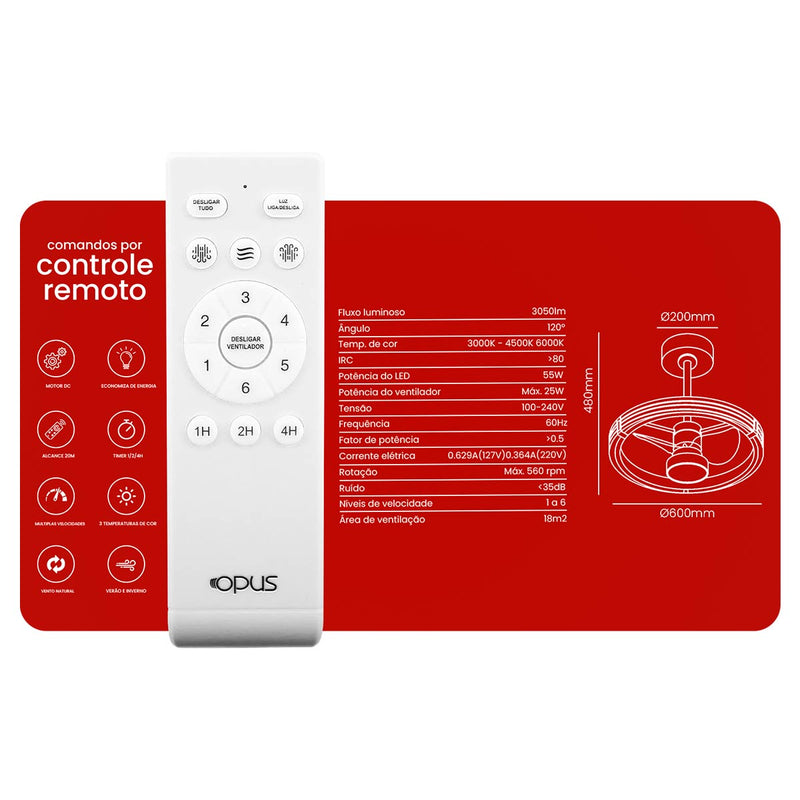 Plafon Air Luxxi LED Multicor C/ Ventilador 80W + Controle Opus St2915 - Dourado