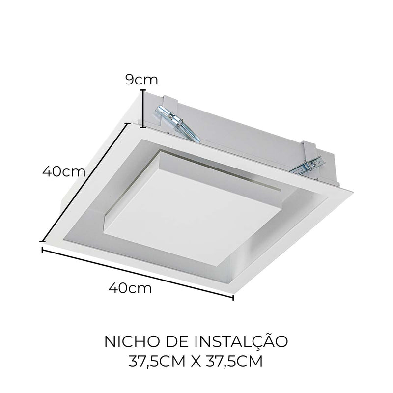 Plafon Embutir Quadrado 40x40cm Luz Indireta p/ 4xE27 20140 ST3102