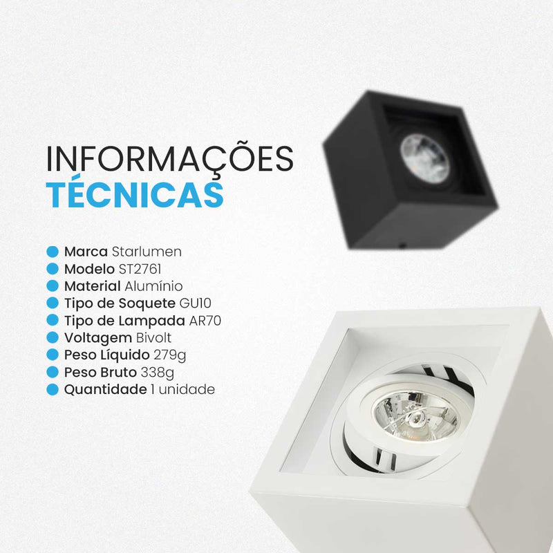 Plafon Spot Sobrepor Box em Alumínio P/ AR70 Starlumen ST2761