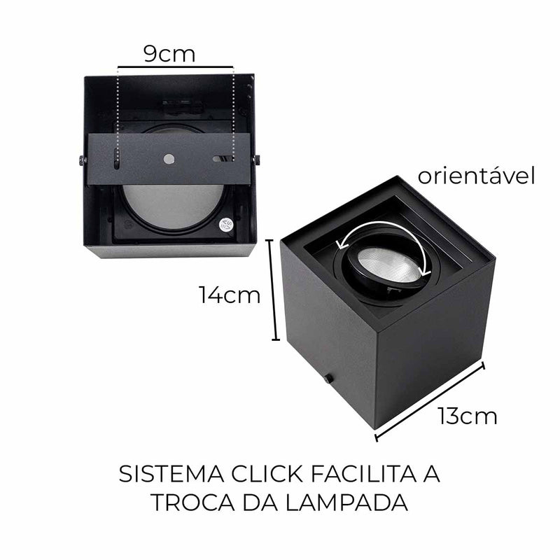 Plafon Spot Sobrepor Teto Box Preto P/ PAR20 Starlumen ST2755
