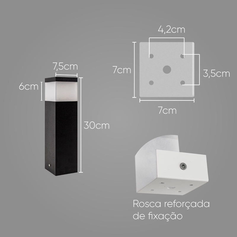 Poste Balizador Grivor 30cm P/ Jardim Em Alumínio Starlumen St1301 -  Preto