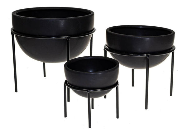 Conjunto com 3 vasos em cerâmica e base em metal TN0226 St1668