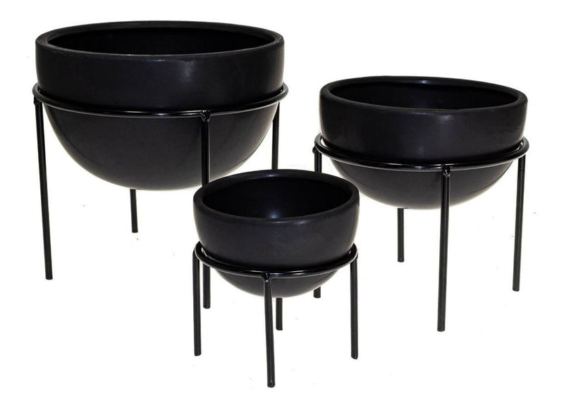 Conjunto com 3 vasos em cerâmica e base em metal TN0226 St1668