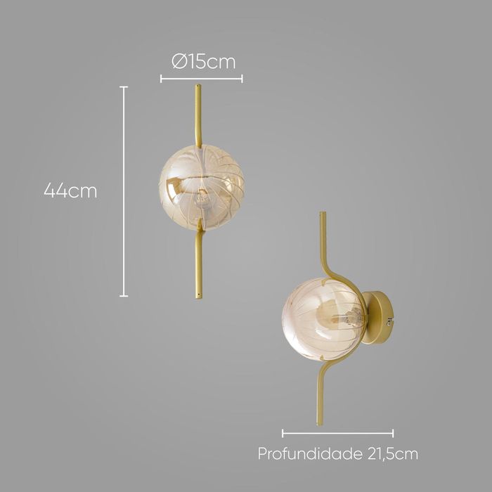 Arandela Malu Ouro Fosco e Ambar ZR129 para G9 Globo Vidro Starlux ST2597