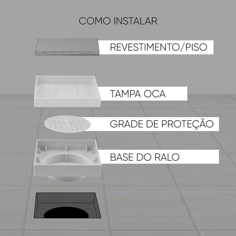 Ralo Oculto Invisivel Anti Inseto Piso Porcelanato Preto ST2781