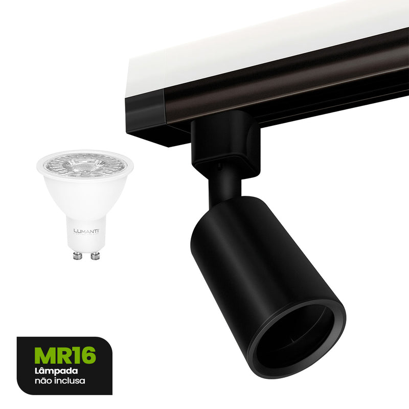 Spot Preto Tube MR16 GU10 para Trilho Eletrificado ST3253