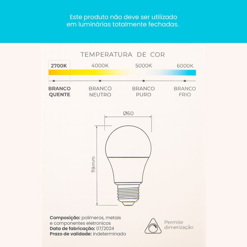 Lâmpada LED Bulbo A60 Dimerizável Stella 9,8W 2700K E27 Bivolt ST846