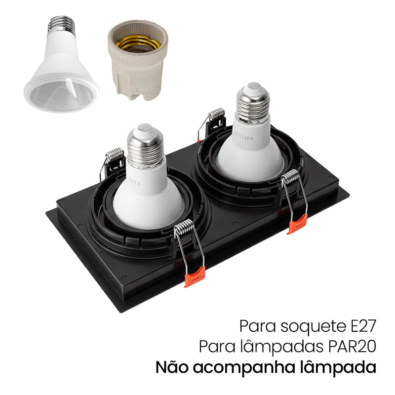 Spot Luminária de Teto Retangular Embutir Loyo p/ LED 2xPAR20 Nordecor ST3235-Nordecor-Starlumen