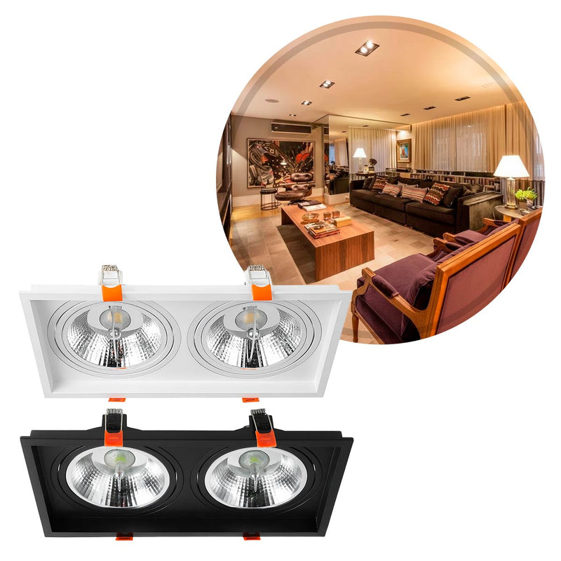 Spot Luminária Teto Retangular Embutir Loyo p/ 2xAR111 Nordecor ST3235