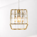 Pendente de Cristal Quadrado Dourado E27 2m Moderno P/ Quarto Cinderella ST3304