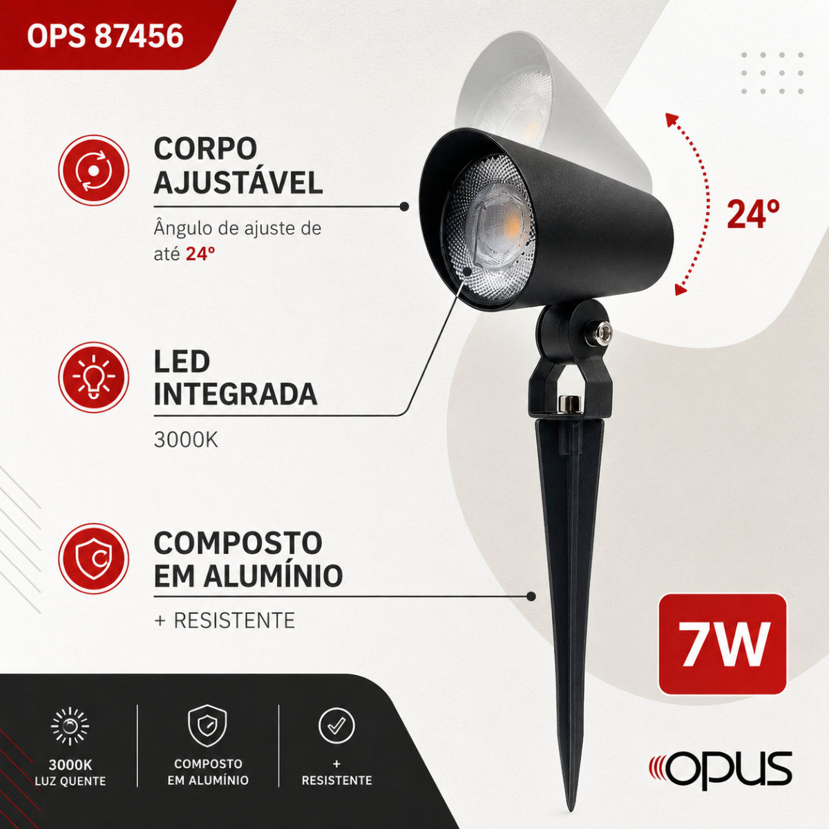 Espeto de Jardim LED Opus Copa 7W 3000K IP65 Bivolt Preto 520lm Extern