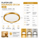 Plafon Chass LED de Sobrepor 30W 2400lm Multicolor Redondo 39cm Dourado ID499 ST3328