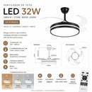 Ventilador de Teto C/ Luminária LED 32W 50cm 3 Cores de Luz + Controle Preto DCF08015 ST3329