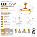 Ventilador de Teto C/ Luminária LED 32W 50cm 3 Cores de Luz + Controle Dourado DCF08013 ST3329