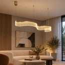 Pendente LED Atenas Ondas Dourado 53W 3200K 151cm em Acrílico Moderno ST3353