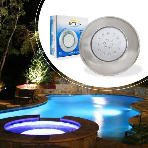 Luminária Piscina Led Smd Ø125mm Cromada 18w Luz Rgb 50066 St1079