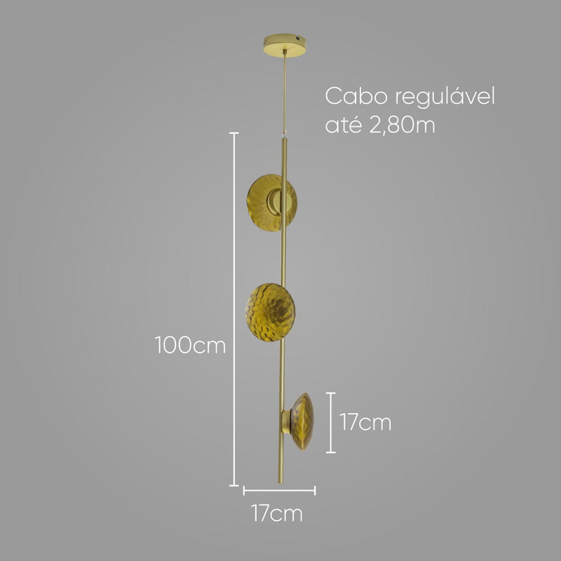 Pendente Petra Ouro Fosco e Ambar ZR107 LED 15W 2700K 3 Cúpulas Starlux ST2585