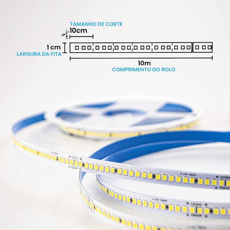 Fita LED 10M 2835 127V 20W/M Luz Neutra 240LEDs/M 2000lm IP44 ST3135
