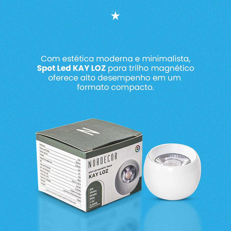 Spot LED Magnético Kay Loz 24° 5W 3000k 48V P/ Trilho KAY 6711 Nordecor ST3142