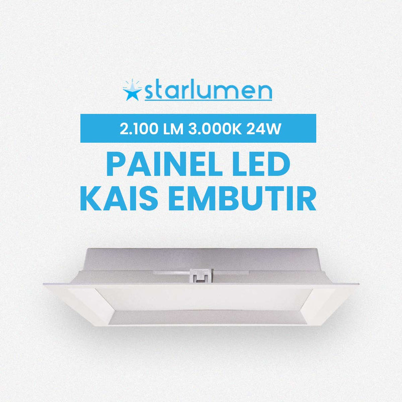 Painel Plafon LED Embutir Recuado kais 24W Quadrado Luz Quente 3000K Nordecor 4194  ST3145