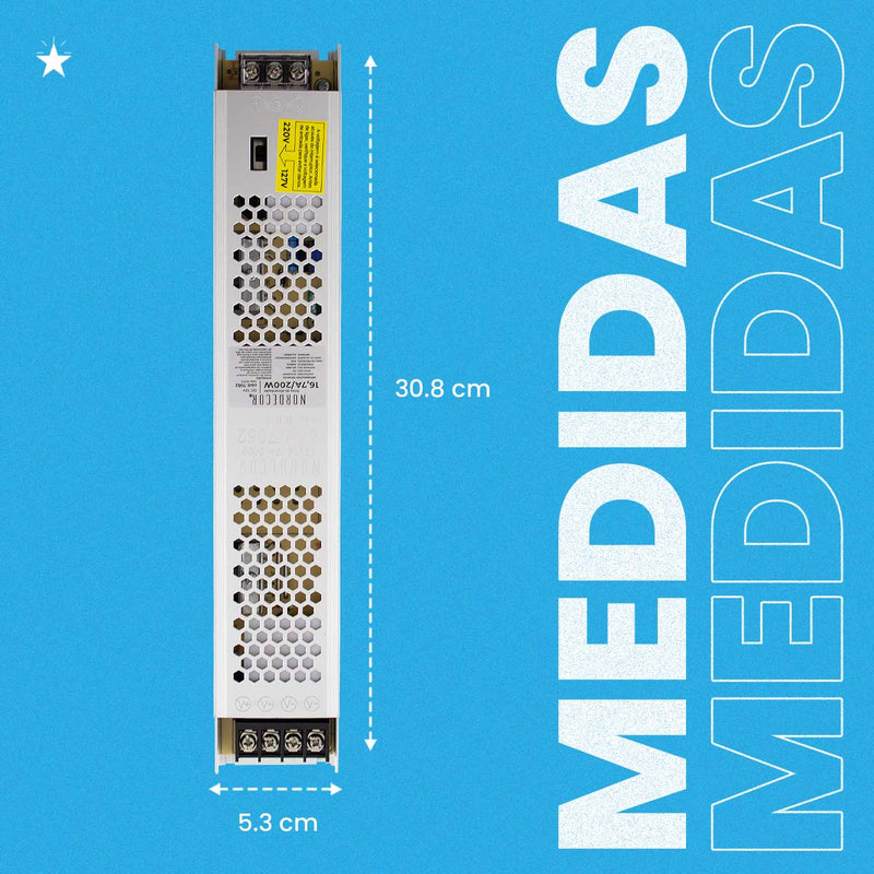 Fonte Slim de Alimentação 12V 16,7A 200W 7052 Nordecor ST3087