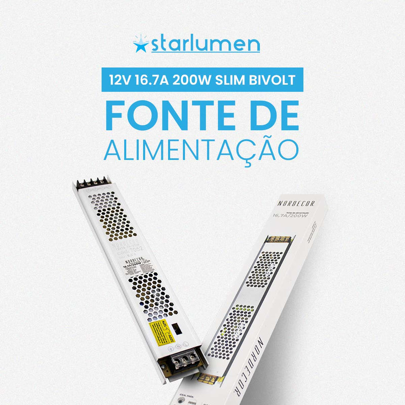 Fonte Slim de Alimentação 12V 16,7A 200W 7052 Nordecor ST3087