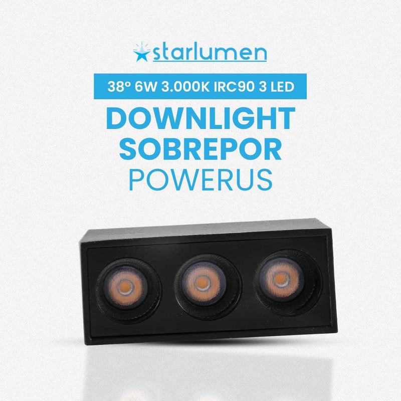 Spot Downlight Powerus Sobrepor 6W 540lm 3000k Preto 6400 Nordecor ST3159