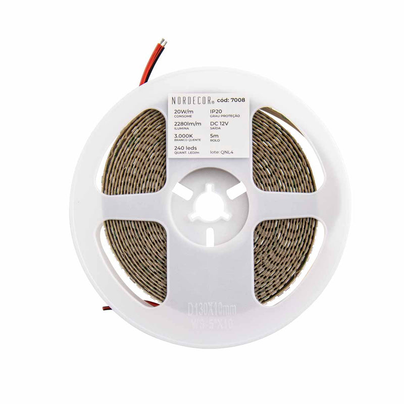 Fita LED 5M 2835 12V 20W/M 3000K 2280LM/M 240LED/M IP20 7008 Nordecor ST3162