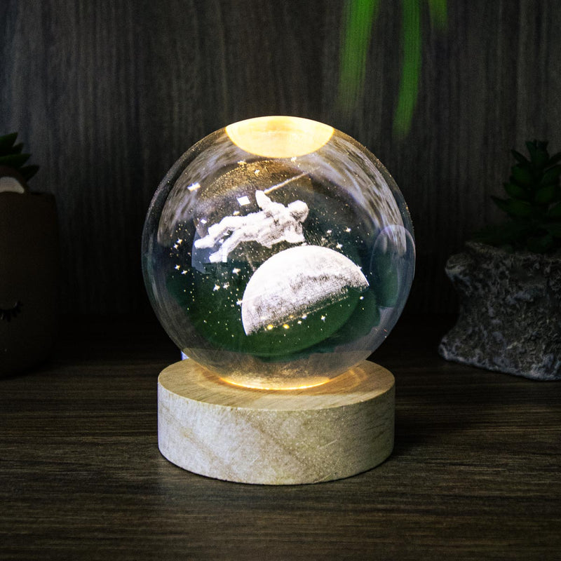 Mini Luminária de Mesa Astronauta Globo de Vidro 8cm LED 3500K USB ST3214