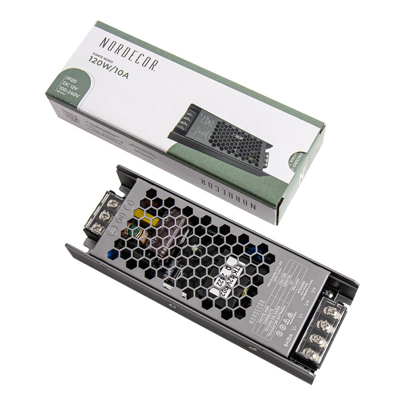 Fonte de Alimentação NORD DC12V P/ Fita LED 120W 10A IP20 7288 Nordecor ST3216