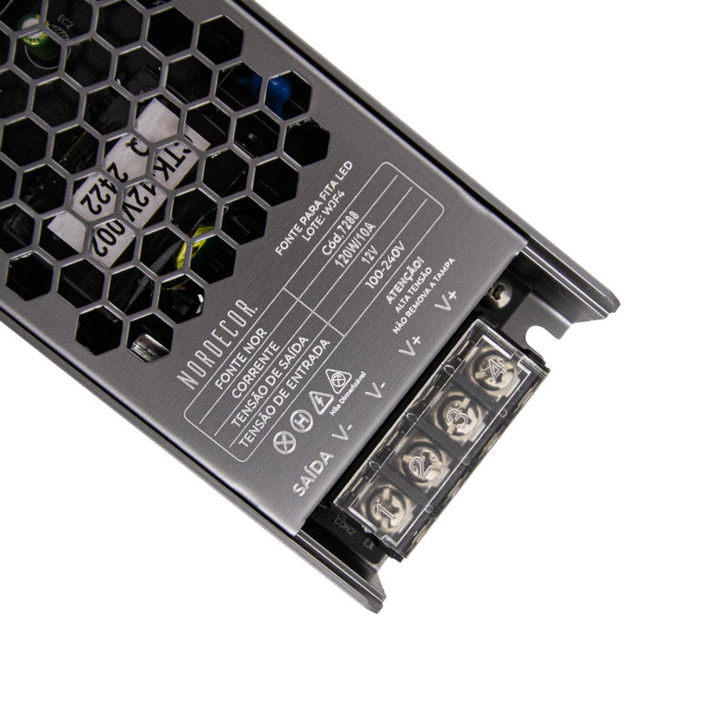 Fonte de Alimentação NORD DC12V P/ Fita LED 120W 10A IP20 7288 Nordecor ST3216
