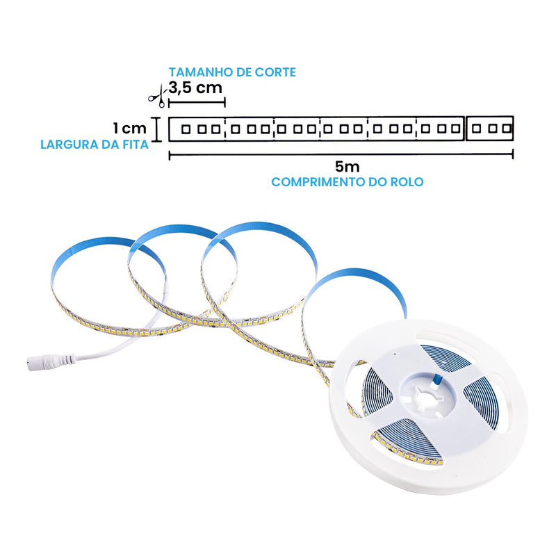 Fita LED 2835 12V 5M 120LEDs/m 12W/m 1200lm Branco Quente 3000k ST3217