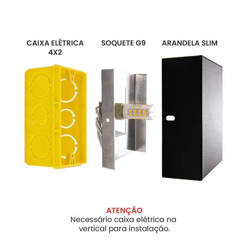Arandela Slim 2 Focos Alumínio p/G9 Externa Parede Muro ST3144