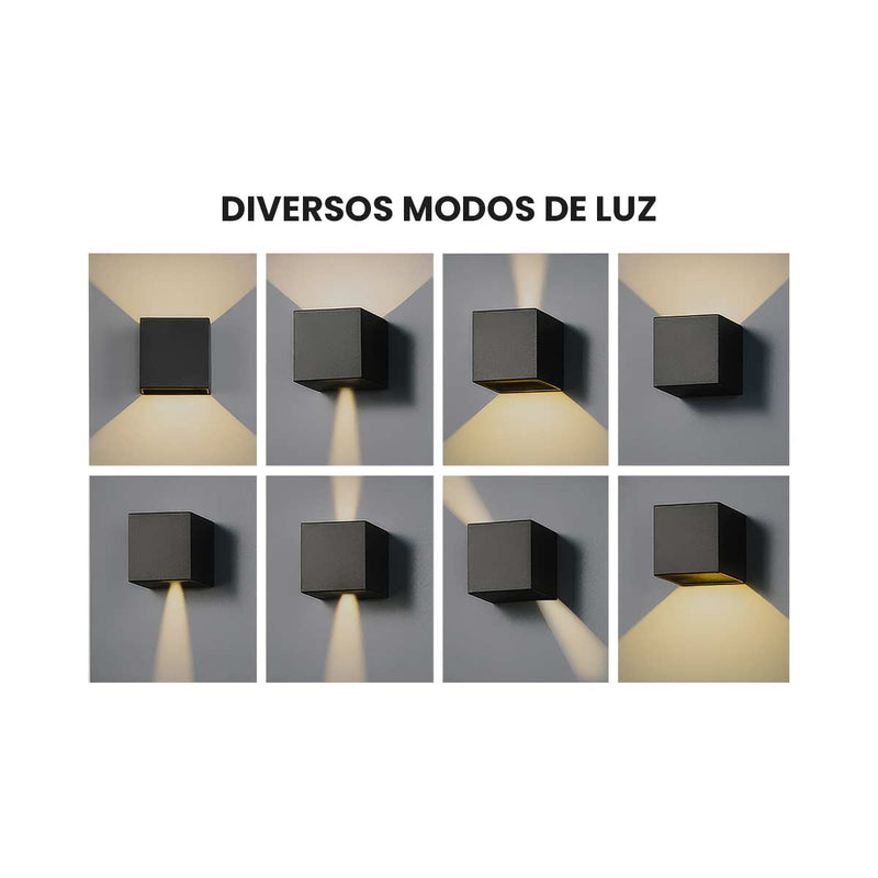 Arandela LED 8W Navi Cubo 2 Fachos 0 a 90° 3000K Preta Externa ST3242