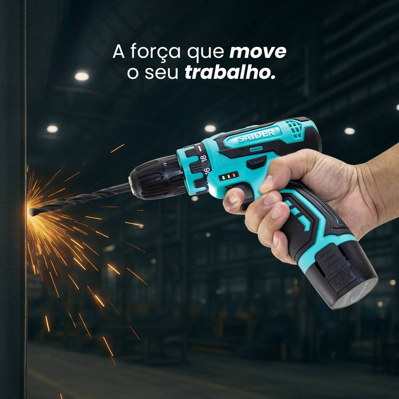Parafusadeira e Furadeira 10mm Elétrica s/ Fio 12V 21NM Saider SA0001
