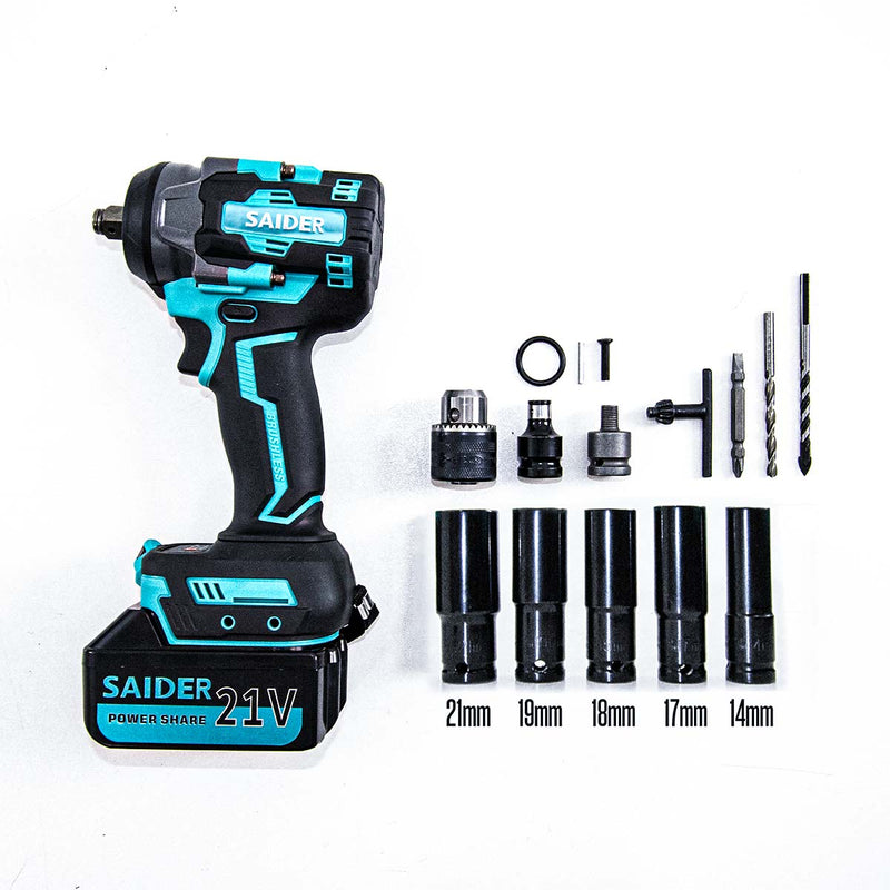 Parafusadeira Chave de Impacto 21V S/ Fio 550NM Saider SA0004 + 2 Baterias