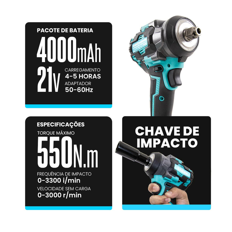 Parafusadeira Chave de Impacto 21V S/ Fio 550NM Saider SA0004 + 2 Baterias