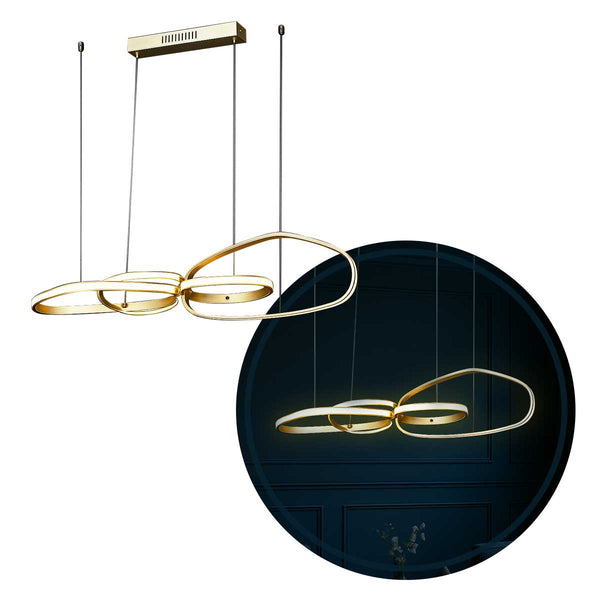 Lustre Pendente LED Origine Dourado 42W Luz Quente Mordeno Anéis Orgânico Bella ST3237