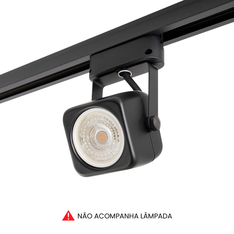 Spot de Trilho Quadrado Preto Foco Direcionável p/ LED MR16 DS2362 Delis ST3240