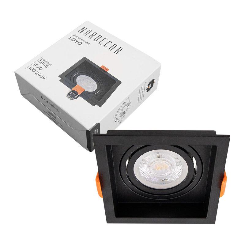 Spot Embutir Loyo Quadrado Preto P/MR16 IP20 Policarbonato 6821 Nordecor ST3235